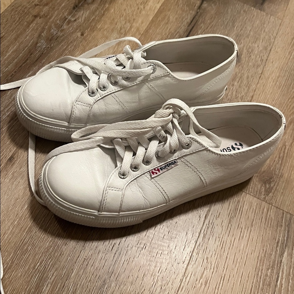 Superga white platform sneakers - great condition - size 8 W or size 6 1/2 M